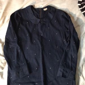 J Crew Peter Pan Collar Polka Dot Sweater Top